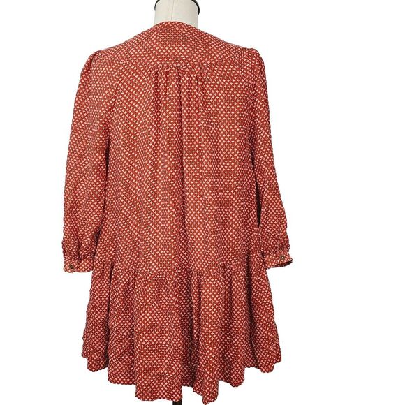 Holding Horses Anthropologie Dress S Rust Red Printed Tiered Button Front - Picture 4 of 12